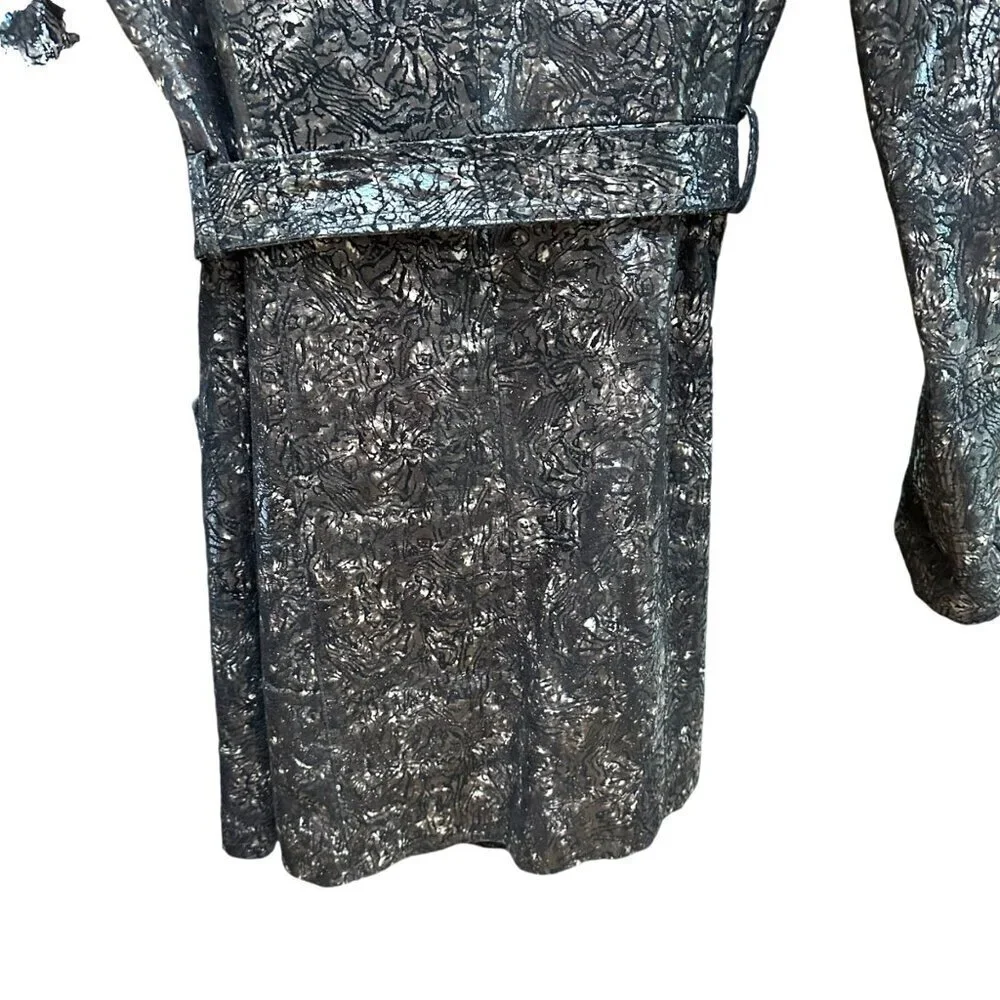 Alpaca Trench Coat Metallic Black Bronze Textured Belted Mob Wife Size‎ M